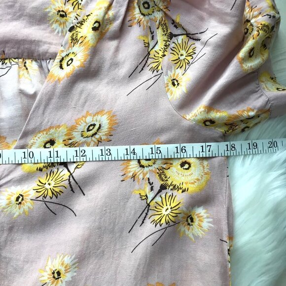 Madewell Pink Linen Blend Plaza Dutch Dandelion Print Top Size XX-Small - Picture 9 of 9
